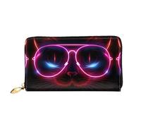 JDFHGNU Chat avec motif de lunettes légères, portefeuille pour femme, portefeuille à longue pochette, porte-cartes de crédit, porte-monnaie de voyage, noir, taille unique, Noir , Taille unique