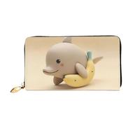 JDFHGNU Motif banane et dauphin, portefeuille pour femme, portefeuille à longue pochette, porte-cartes de crédit, porte-monnaie de voyage, noir, taille unique, Noir , Taille unique