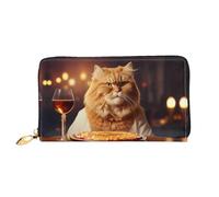 JDFHGNU Motif chat mangeant de pizza, portefeuille pour femme, portefeuille à longue pochette, porte-cartes de crédit, porte-monnaie de voyage, noir, taille unique, Noir , Taille unique