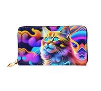 JDFHGNU Motif chat psychédélique coloré, portefeuille pour femme, longue pochette, porte-cartes de crédit, porte-monnaie de voyage, noir, taille unique, Noir , Taille unique