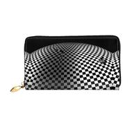 JDFHGNU Motif damier noir et blanc, portefeuille pour femme, portefeuille à longue pochette, porte-cartes de crédit, porte-monnaie de voyage, noir, taille unique, Noir , Taille unique