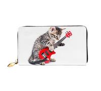 JDFHGNU Motif de chat jouant de la guitare, portefeuille pour femme, portefeuille à longue pochette, porte-cartes de crédit, porte-monnaie de voyage, noir, taille unique, Noir , Taille unique