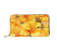 JDFHGNU Motif de fleurs et feuilles jaunes, portefeuille pour femme, portefeuille à longue pochette, porte-cartes de crédit, porte-monnaie de voyage, noir, taille unique, Noir , Taille unique