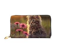 JDFHGNU Motif de fleurs touchant le chat, portefeuille pour femme, portefeuille à longue pochette, porte-cartes de crédit, porte-monnaie de voyage, noir, taille unique, Noir , Taille unique