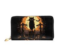 JDFHGNU Motif de pierre tombale chat sur croix, portefeuille pour femme, portefeuille à longue pochette, porte-cartes de crédit, porte-monnaie de voyage, noir, taille unique, Noir , Taille unique