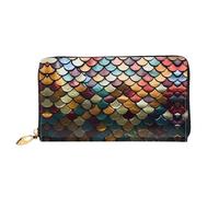 JDFHGNU Motif écailles colorées, portefeuille pour femme, portefeuille à longue pochette, porte-cartes de crédit, porte-monnaie de voyage, noir, taille unique, Noir , Taille unique