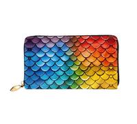 JDFHGNU Motif écailles jaunes, bleues et rouges, portefeuille pour femme, portefeuille à longue pochette, porte-cartes de crédit, porte-monnaie de voyage, noir, taille unique, Noir , Taille unique