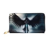 JDFHGNU Motif épée volante à plumes noires, portefeuille pour femme, longue pochette, porte-carte de crédit, porte-monnaie de voyage, noir, taille unique, Noir , Taille unique