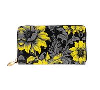 JDFHGNU Motif feuille à fleurs jaunes, portefeuille pour femme, portefeuille à longue pochette, porte-cartes de crédit, porte-monnaie de voyage, noir, taille unique, Noir , Taille unique