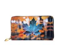 JDFHGNU Motif feuilles d'érable bleues, portefeuille pour femme, portefeuille à longue pochette, porte-cartes de crédit, porte-monnaie de voyage, noir, taille unique, Noir , Taille unique