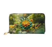 JDFHGNU Motif fleurs jaunes et vertes, portefeuille pour femme, portefeuille à longue pochette, porte-monnaie de voyage, noir, taille unique, Noir , Taille unique