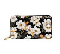 JDFHGNU Motif fleurs sur fond jaune, portefeuille pour femme, portefeuille à longue pochette, porte-monnaie de voyage, noir, taille unique, Noir , Taille unique
