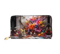 JDFHGNU Motif graffiti floral coloré, Portefeuille Porte Feuille pour femme, Portefeuille à longue pochette, Porte-cartes de crédit, Porte-monnaie de voyage, Noir, Taille unique