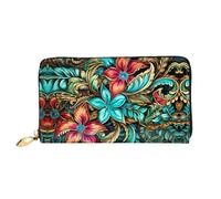 JDFHGNU Motif jardin coloré, portefeuille pour femme, portefeuille à longue pochette, porte-monnaie de voyage, noir, taille unique, Noir , Taille unique
