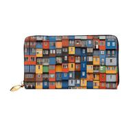 JDFHGNU Motif maison conteneur, portefeuille pour femme, portefeuille à longue pochette, porte-cartes de crédit, porte-monnaie de voyage, noir, taille unique, Noir , Taille unique