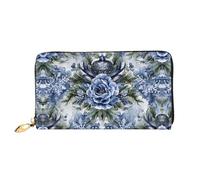 JDFHGNU Motif neige et fleurs bleues, portefeuille pour femme, portefeuille à longue pochette, porte-cartes de crédit, porte-monnaie de voyage, noir, taille unique, Noir , Taille unique