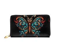 JDFHGNU Motif papillon coloré, portefeuille pour femme, portefeuille à longue pochette, porte-cartes de crédit, porte-monnaie de voyage, noir, taille unique, Noir , Taille unique
