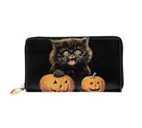 JDFHGNU Motif patte de chat par citrouille, portefeuille pour femme, longue pochette, porte-cartes de crédit, porte-monnaie de voyage, noir, taille unique, Noir , Taille unique