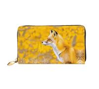 JDFHGNU Motif renard fleuri jaune, portefeuille pour femme, portefeuille à longue pochette, porte-cartes de crédit, porte-monnaie de voyage, noir, taille unique, Noir , Taille unique
