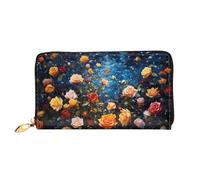 JDFHGNU Motif roses colorées, portefeuille pour femme, portefeuille à longue pochette, porte-cartes de crédit, porte-monnaie de voyage, noir, taille unique, Noir , Taille unique