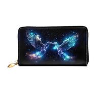 JDFHGNU Oiseau entouré de motifs étoilés, portefeuille pour femme, portefeuille à longue pochette, porte-cartes de crédit, porte-monnaie de voyage, noir, taille unique, Noir , Taille unique