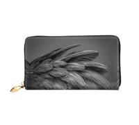 JDFHGNU Portefeuille pour femme avec motif panda à plumes noires, portefeuille à longue pochette, porte-monnaie de voyage, noir, taille unique, Noir , Taille unique