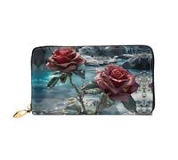 JDFHGNU Portefeuille pour femme, motif roses rouges, portefeuille à longue pochette, porte-cartes de crédit, porte-monnaie de voyage, noir, taille unique, Noir , Taille unique