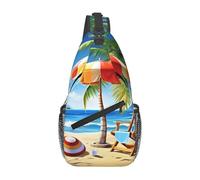JDFHGNU Sac à bandoulière pour homme, sac à dos de randonnée, course à pied, sac de poitrine pour homme, sac à bandoulière. Motif parasol de plage