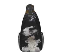 JDFHGNU Sac à bandoulière pour homme, sac à dos de randonnée, course à pied, sac poitrine pour homme, sac à bandoulière. Motif chien noir et blanc