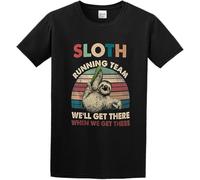 JDGAALML Men's Vintage Sloth Running Team We'll Get There Funny Sloth Regular Fit T Shirt Manches Courtes(Small)