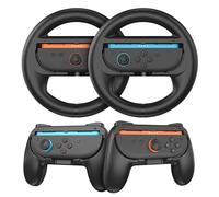 JDGPOKOO Lot de 2 poignées Joy Con et 2 volants compatibles avec les manettes Nintendo Switch 2 Joy Con, volants de course pour NS2 Mario Kart World/8 Deluxe, Switch 2 accessoires pour Joy-Con 2