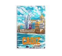 Jdheeh Poster vintage de voyage Cadix Espagne sur toile Décoration murale 40 x 60 cm