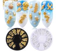 JDIEOQA 2 Boîtes Nail Art 3D Métal Rivets Breloques Goujons Thème Océan Étoile Étoile Mer Coquillage Moule Remplissages Manucure Bricolage Décalcomanies Décor Nail Art