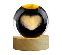 JDIEOQA Veilleuse Boule de Cristal 3D, Boule de Cristal Veilleuse Système Solaire Nuit de Verre avec LED Base en Bois, pour Enfants Cadeaux d'astronomie, Décoration de (Cœur)
