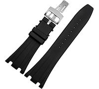 JDIME Bande de montre en silicone pour AP STRACTES DE RETROYAGE DE REFFIRATION DE 28 mm avec des bandes noires de boucle pliante(AP silver clasp)