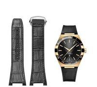 JDIME Bracelet de montre de remplacement pour Omega Constellation, série Double Eagle, Manhattan, en caoutchouc, cuir de vache, bracelet d'observation masculin, encoche 25-14mm(Black-silver)