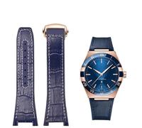 JDIME Bracelet de montre de remplacement pour Omega Constellation, série Double Eagle, Manhattan, en caoutchouc, cuir de vache, bracelet d'observation masculin, encoche 25-14mm(Blue white-rose)