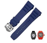 JDIME Bracelet de montre en caoutchouc silicone pour RICHARD MILLE série RM011 accessoires de bande de silicone bracelet de montre pour hommes 25-20mm(Blue,25mm Gold Buckle)