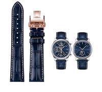 JDIME Bracelet de montre en cuir de vache, pour Masters Collection L3 L4 L2.628/L2.673, boucle papillon, 19 20 21mm(Blue Rose gold pin,20mm)
