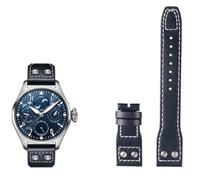 JDIME Bracelet de montre en cuir véritable, 20mm 21mm 22mm, pour IWC grand pilote lance-flammes petit Prince Mark, Bracelet à ongles en saule(Blue no buckle,21mm)