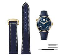 JDIME Bracelet en cuir et Nylon haute densité pour Omega New Seamaster 300 Super Master AT150, bracelet en cuir AQUA TERRA pour hommes 19mm 20mm(Blue yellow gold,19mm)