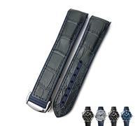 JDIME Bracelets de montre en cuir de vache et caoutchouc, 20mm 22mm, adaptés à Planet Ocean 600 GMT, Orange(Dark blue blue,22mmSilver buckle)