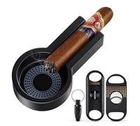 JDIME Coupe-cigares V-Cut Double lame Perforatrice Cendrier de poche en métal Étui à outils de fumage en acier inoxydable Noir