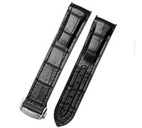 JDIME EXTRE CURVE VOLICE CUIR SILICONE COUTILLE BANDE POUR O-MEGA S-Eamaster 007 Bracelet de sangle imperméable du poignet avec boucle pliante Bleu(Black silver,20mm)