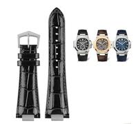 JDIME Pour Patek Philippe ceinture de montre en cuir véritable 5711 5712g bracelet de montre Nautilus Interface spéciale 25mm * 13mm bracelets de montre pour hommes(B-black silver)
