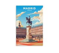 Jdjdu Poster Toile Rétro de Voyage Madrid Espagne, Cadeau Décoration Murale, 12x18 inches, Indoor, Montage Mural, Sans Cadre, 30x45 cm, Portrait, Unisex, 1 Count, Art Mural