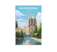 Jdjdu Poster Toile Vintage de Voyage Espagne Barcelone Cadeau Décoration murale Moderne Rectangulaire 30L x 20l cm Montage mural Salle de séjour Thème de voyage Barcelone