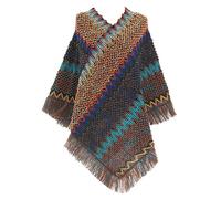 Jdlsppl Poncho pour femme en tricot zigzag mexicain poncho enveloppant automne hippie doux franges crochet châle cape asymétrique, bleu royal, taille unique