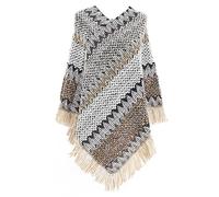 Jdlsppl Poncho pour femme en tricot zigzag mexicain poncho enveloppant automne hippie doux franges crochet châle cape asymétrique, Gris, taille unique