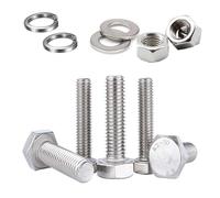 JDMA 10Pcs M10X25 Boulons à tête hexagonale Comprend écrous rondelles Boulons hexagonaux Acier inoxydable 304 (A2)-DIN 933 Vis hexagonales entièrement filetées vis à capuchon